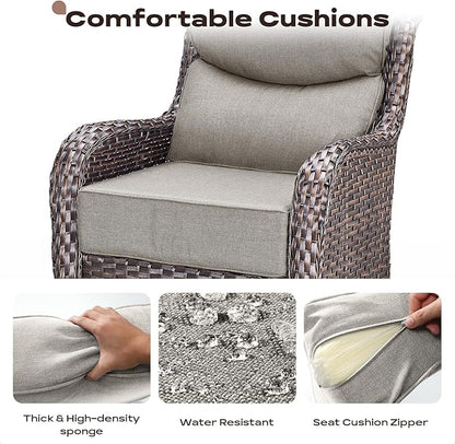 Rilyson Patio Outdoor Swivel Rocker Chairs Set of 2, Waterproof Wicker, High Back, Deep Seating, Wide Armrest, Upgraded 6 inch Thick Cushions, Ideal for Deck Porch Backyard, Brown/Beige