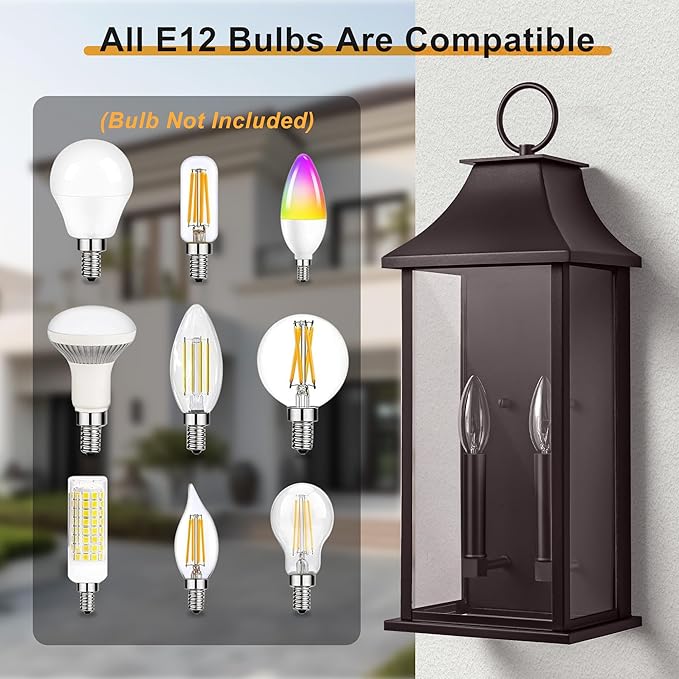 Dusk to Dawn Outdoor Wall Sconces 2-Light, 20.6" Large Outside Wall Sconce, Bronze Wall Light Fixture with Glass, Waterproof Exterior Lamp for House, Porch, Garage