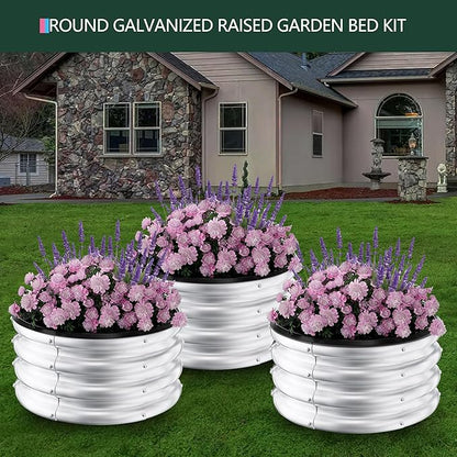 Galvanized Raised Garden Bed Outdoor, 3 Pcs 2x2x1Ft Round Raised Beds for Gardening, Metal Planter Box for Planting Plants Vegetables