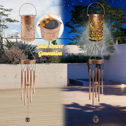 Dragonfly Solar Wind Chimes for Outside, Dragonfly Gifts Solar Lantern Wind Chimes, Garden Decorative Hanging Lights for Patio Porch Yard Lawn Decor