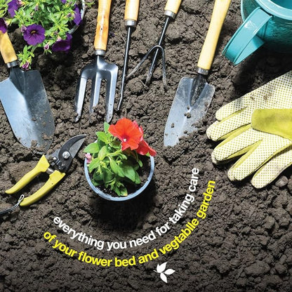 Gardening Tools Set of 10 - Complete Heavy Duty Garden Tools Set with Fashion Handbag - Durable Gardening Supplies Kit Ideal Garden Gifts for Women