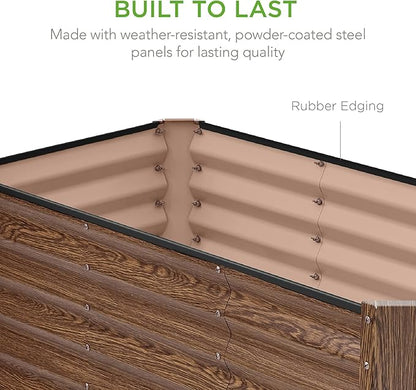 Best Choice Products 4x2x2ft Outdoor Metal Raised Garden Bed, Deep Root Box Planter for Vegetables, Flowers, Herbs, 119 Gallon Capacity, 100% Non Toxic Materials - Dark Brown Wood Grain