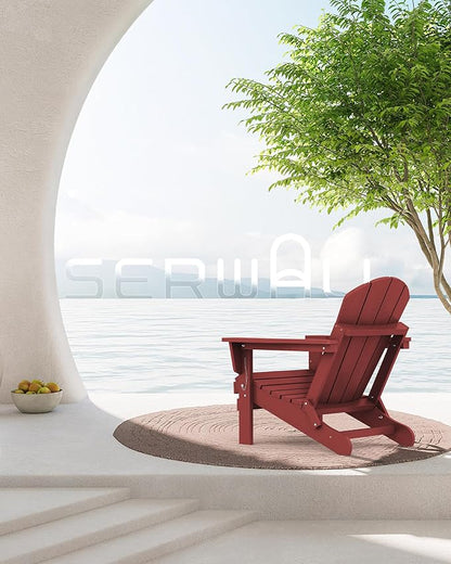 SERWALL Folding Adirondack Chair Outdoor Adirondack Chairs Weather Resistant Fire Pit Chairs for Patio - Red