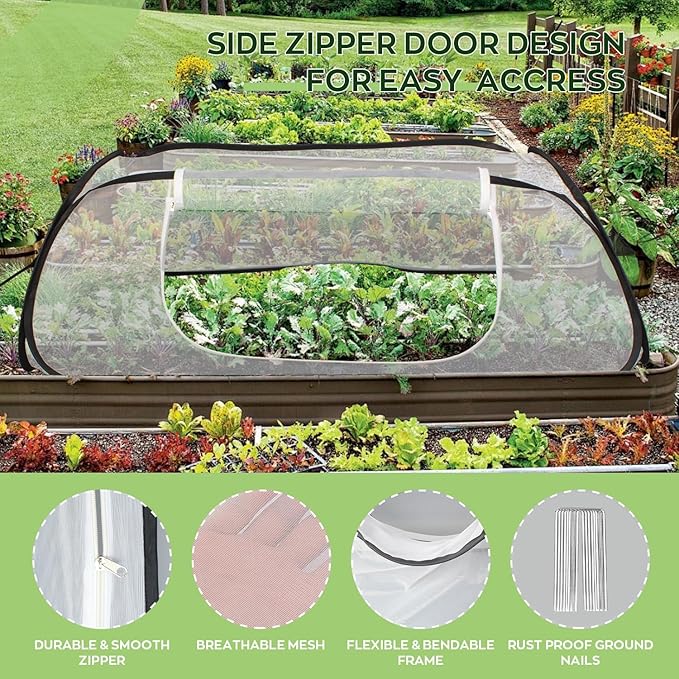 2Pack 45''x22''x18'' Pop Up Raised Garden Bed Cover -Instant Plant Protection Against Bird, Pests & Squirrel，Plant Net Cover for Raised Bed with Zipper Door for Protecting Vegetable Row