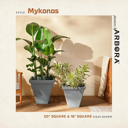ARBORA 20" Mykonos Square Polyresin Indoor and Outdoor Planter with Stone Blend Concrete Finish - Durable, All Season, Weatherproof, Lightweight, Large Plant Pot for Patio, Garden, Deck, Entryway