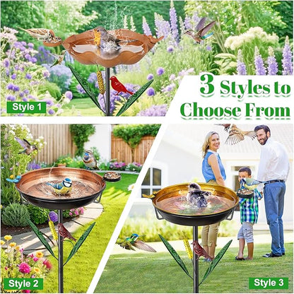 2-in-1 Bird Baths for Outside, 11.8” Diameter x 2” Deep Metal Removable Bird Feeder Water Bowl with Upgraded 5 Prongs Base, 33.5" Freestanding Garden Birdbaths for Outdoors Patio Yard Lawn Art Decor