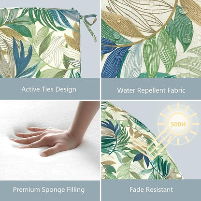 LVTXIII Outdoor Seat Cushions Seasonal Replacement Chair Cushions, Patio Chair Pads with Ties for Dining Chairs and Garden Furniture, Square Back, 18.5"x16"x2", 4 Pack, Lush Leaf Green