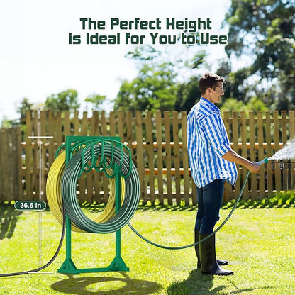 HeroicLion Garden Hose Holder Holds 2 x 151FT Hoses, Heavy-Duty Metal Freestanding Hose Stand with Stable Base, Rustproof Water Hose Holders for Outside Yard Lawn Farm, Green