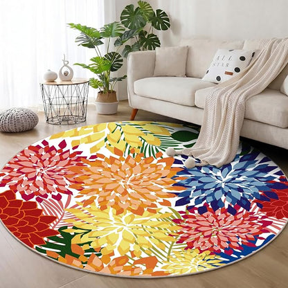 ZonLi Colorful Outdoor Rug 6x6Ft Waterproof Multicolored Indoor Area Rug Washable Outdoor Patio Rugs Tropical Floral Non Slip Outdoor Carpet for Living Room, Pool,Backyard,Deck,Camping