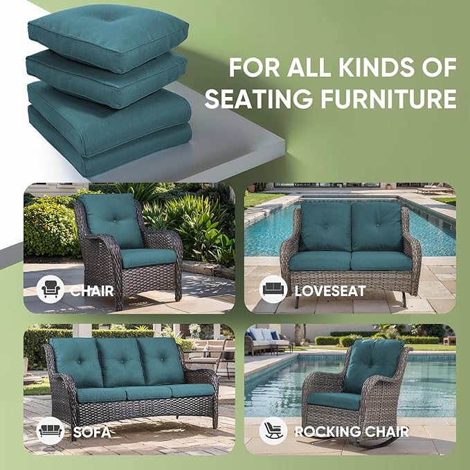 Outdoor Chair Cushion Set of 2, Waterproof Outdoor Seat Cushions 25x22 , Patio Chair Cushions for Outdoor Furniture, Couch Cushion Replacement, Include 2 Back & 2 Seat Cushions, Button/PeacockGreen