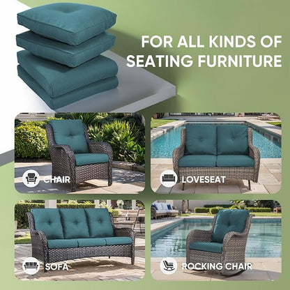 Outdoor Chair Cushion Set, 25 x 22 Deep Seat Cushion, Patio Chair Cushions for Outdoor, Include 1 Seat Cushion and 1 Back Cushion, Peacock Green