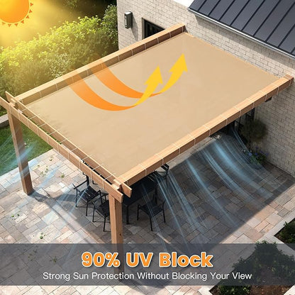 90% Sun Shade Cloth with Grommets, Customizing Outdoor Pergola Shade Cover Canopy, Heavy-Duty Mesh Tarp Patio Sun Screen for Lawn Garden Backyard, 9X24 FT, Wheat