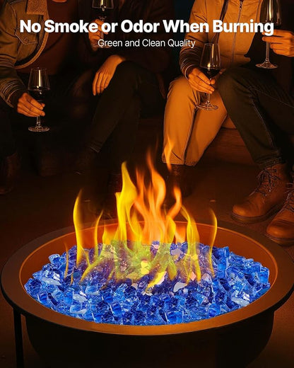 VEVOR Fire Glass, 35LBS / 15.88KG High-Temperature Resistant Fireplace Rocks, 1/2-Inch / 12.7mm Reflective & Smokeless Firepit Glass Rock, High Luster Stone Landscaping for Fire Pit Table, Cobalt Blue
