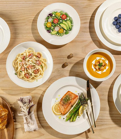 TheTerra Ceramic Dinnerware Sets for 4, 12 Pieces Porcelain Lightweight Plates and Bowls Sets, Scratch Resistant Dish Set, Oven, Microwave & Dishwasher Safe, Ivory
