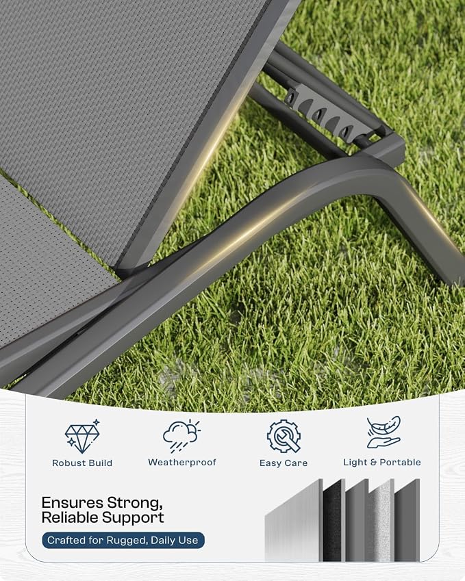 3-Piece Patio Chaise Lounge Set with Side Table, Set of 2 Adjustable Pool Chairs and Aluminum Bistro Table, All-Weather Outdoor Furniture for Pool Deck, Patio & Tanning, Grey