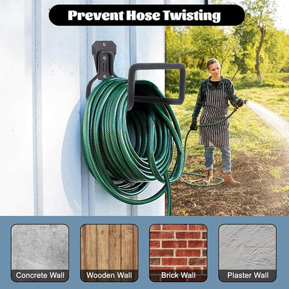 2 Pack Garden Hose Holder, Hose Reel Heavy Duty Hose Hanger, Wall Mounted Water Hose Holder Outdoor/Indoor Metal Durable Hose Hooks Ideal for Water Hose Storage Garden Yard Hold Max 154 Lbs- Black