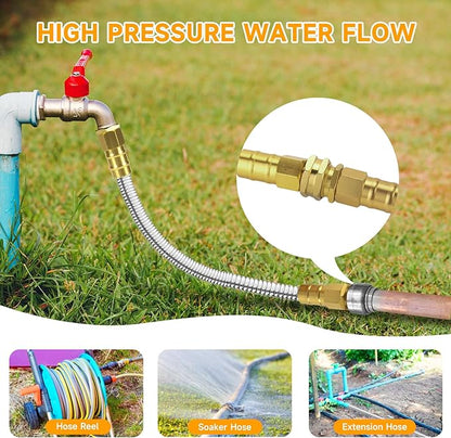 Garden Hose 3 FT, 304 Stainless Steel Metal Water Hose, Heavy Duty Flexible Leader Hose, Short Water Hose Kink Free Hose for Rv, Outdoor, Yard, No Bite, Leak proof and Durable