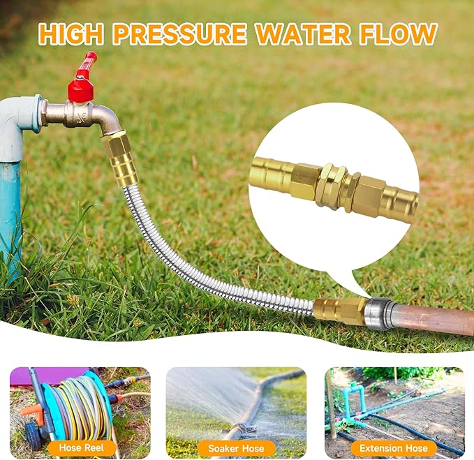 Rosy Earth Garden Hose 15 FT, 304 Stainless Steel Metal Water Hose, Heavy Duty Flexible Leader Hose, Short Water Hose Kink Free Hose for Rv, Outdoor, Yard, No Bite, Leak proof and Durable