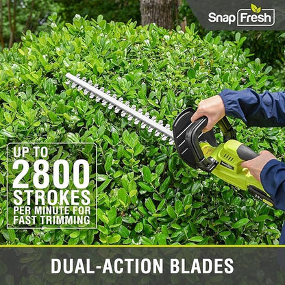 SnapFresh 20V Cordless Hedge Trimmer - 22" Dual-Action Blade,Electric Bush Trimmer,2.0Ah Battery & Fast Charger Included