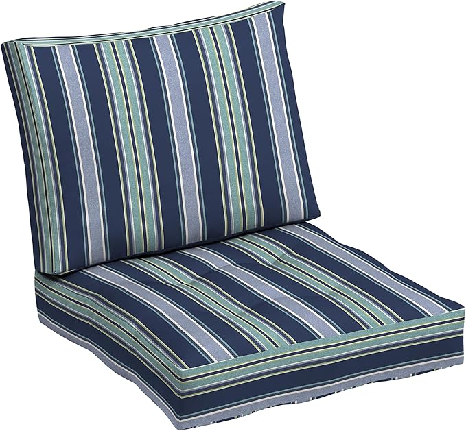 Arden Outdoor Plush Modern Tufted Blowfill Deep Seat Set, 24 x 24, Rain-Proof, Fade Resistant, Deep Seat Bottom and Back Cushion, Sapphire Aurora Blue Stripe