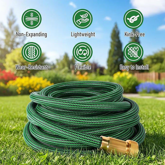 NON-EXPANDABLE Garden Hose 75 ft, Heavy Duty Flexible Water Hose, Kink Resistant Lightweight Hybrid Hose with Durable Fabric Skin, Leakproof Hose Male to Female Fittings