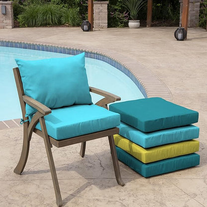 Arden Outdoor Dining Chair Cushion, 21 x 21, Rain-Proof, Fade Resistant 21 x 21, Pool Blue Leala