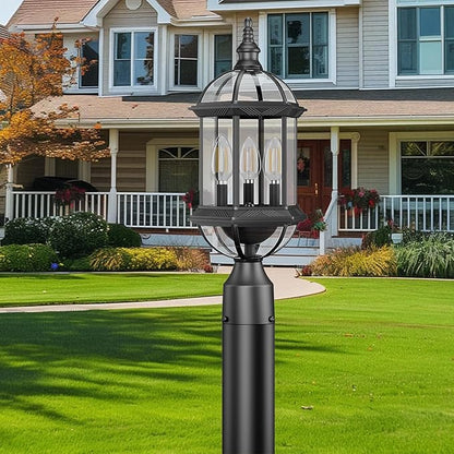 Outdoor Post Lights,19.21" 3-Light Lamp Post Light Fixture,Hardwired 120V Exterior Waterproof Pole Lighting,Modern Black Aluminum Lantern for Garden, Yard, Patio, Pathway