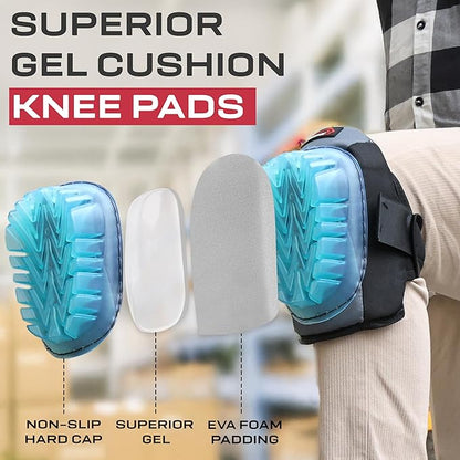 SAFE HANDLER Professional Gel Knee Pads with Foam Padding & Tough Abrasion Resistant Shell, Non-Marring Cap, Adjustable Velcro Strap, Non-Skid, Comfortable & Heavy Duty Knee Protection for Work