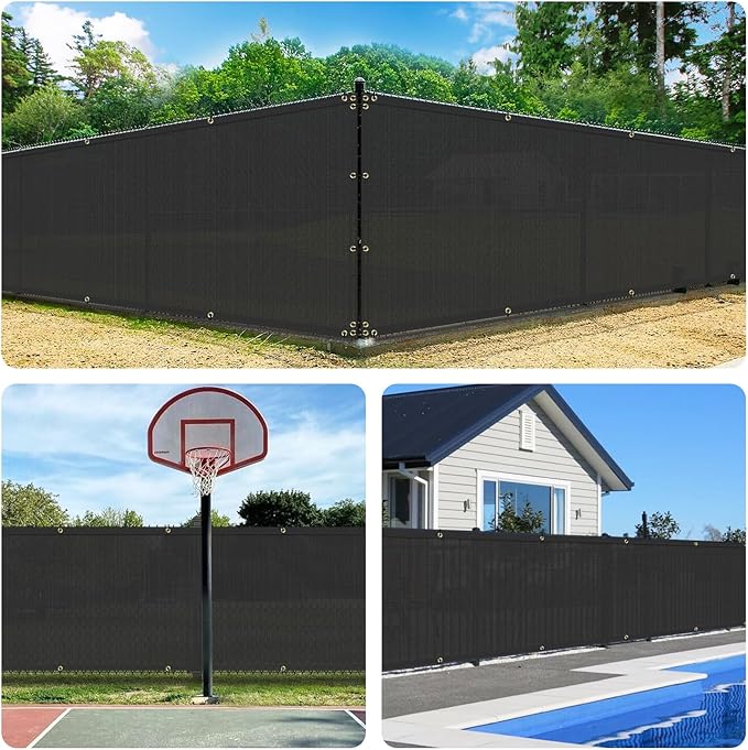 4'x48' Privacy Fence Screen Net Fencing 90% Privacy Blockage Windscreen Fence Cover with Copper Grommet for Patio Backyard Garden Swimming Pool, Zip Ties Included, Black
