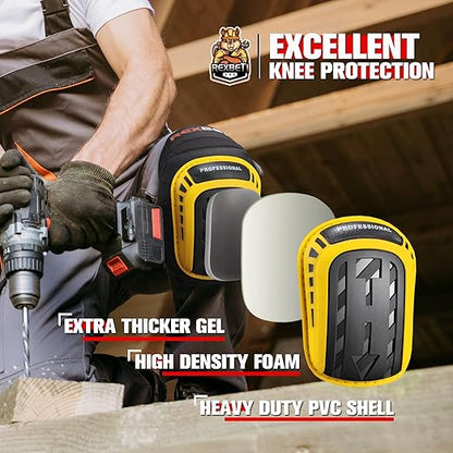 REXBETI Knee Pads for Work, Construction Knee Pads for Men, Heavy Duty Comfortable Anti-slip Foam Gel Knee Pads for Gardening Flooring and Cleaning, Strong Stretchable Straps, Yellow
