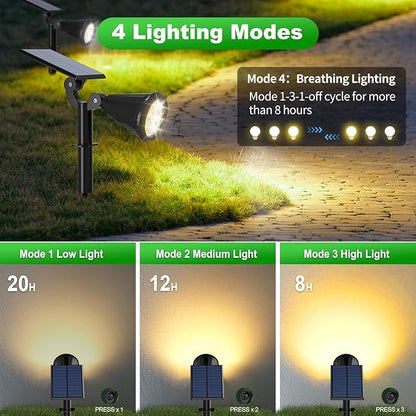 Tadyreal Solar Spot Lights Outdoor Waterproof 180° Adjustable Solar Powered Landscape Lights for Yard 4 Lighting Modes Solar Spotlights for Pathway Garden Outside Wall Pool Porch (2 Pack, Warm White)