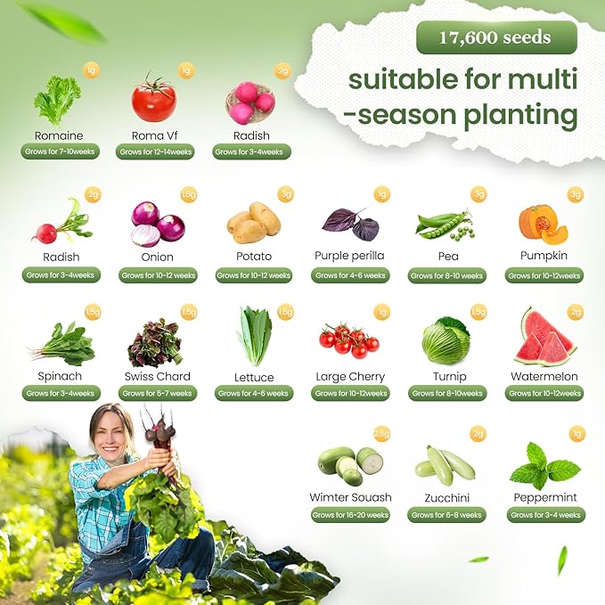 36 Vegetable Variety Pack - 17,600+ Non-GMO Heirloom Seeds for Planting Vegetables and Herbs, 36 Individually Packed Seed Packets for Indoor, Outdoor, Greenhouse & Hydroponic Gardening