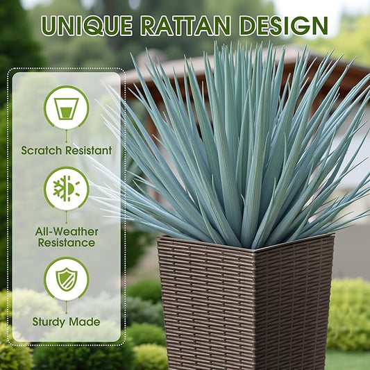 Devoko Resin Tall Planters for Outdoor Plants Set of 2, Large Taper Outdoor Planter Pots with 4 Drainage Holes, Flower Pots Modern Decor for Porch, Patio, Backyard, Home Garden (Brown, 24")