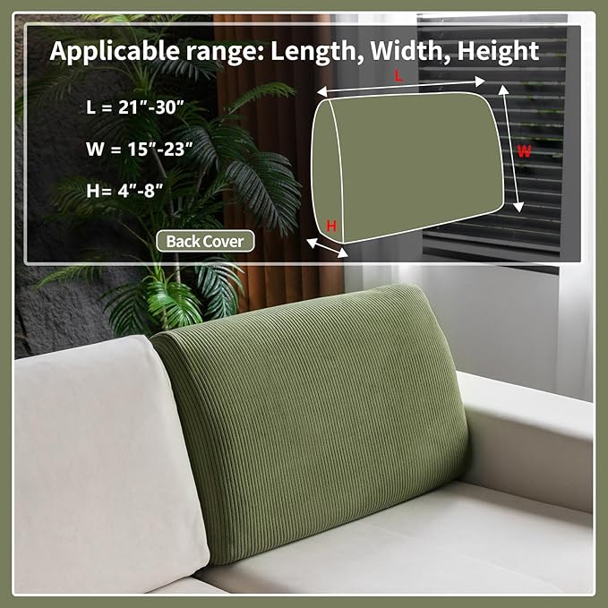 OHSIO Sectional Couch Covers, Wear Resistant Stretch Sofa Covers Washable Soft Couch Cushion Covers Anti Slip Furniture Protector Sofa Slipcovers for Pets (1 Piece Back Couch Cover, Green)