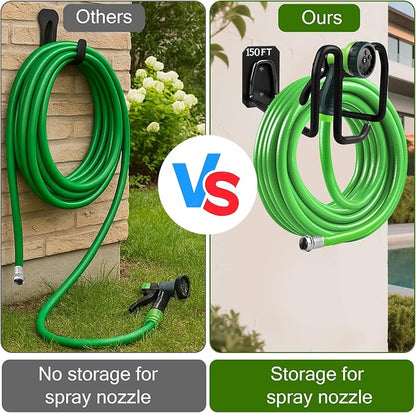 Garden Hose Holder Wall Mount Water Hose Holders for Outside | Metal Hose Hanger with Hook Heavy Duty Garden Hose Reel for Outside Yard Lawn Storage