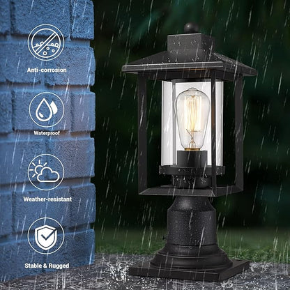 Outdoor Post Light, Exterior Post Lantern Lamps, Pathway Post Lighting Fixture, Post Lights Fixture in Black Finish with Clear Glass Shade for Garden, Backyard, Patio, Lawn, Driveway