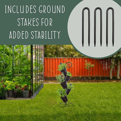 Hanging Flower Pot Tiered Stand (Black), Metal Outdoor Stacking Planter