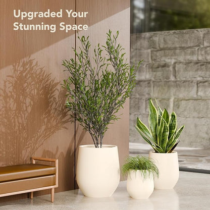 KUTE NEST 16.5" H x 15" D Premium Corso Fiberstone Round Tapered Planter with Drainage Hole, Smooth Finishes, Weather Resistant, Included 2 Extra Coco Mats (Kilim Beige, 11.5" Pot Opening)