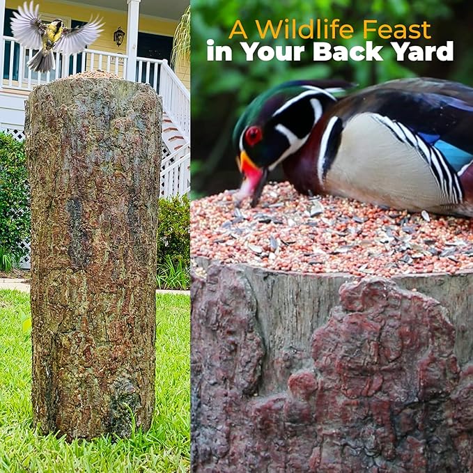 Nature's Feast Wild Bird, Squirrel & Critter Feeder. Tree Stand Buffet for Nature Lovers. Woodland Farmhouse Large Patio & Garden Platform.