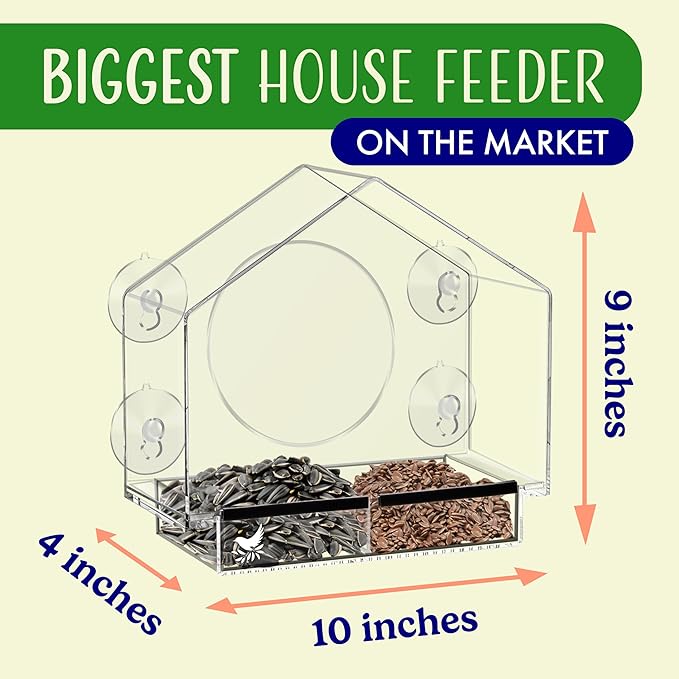 Clear Bird Feeders for Window Viewing Inside - Window Bird House Feeder with Suction Cups - Balcony Birdhouse Feeder with Tray - Easy to Use for Wildlife Lovers, Birding, Kids, Cat, & Elderly