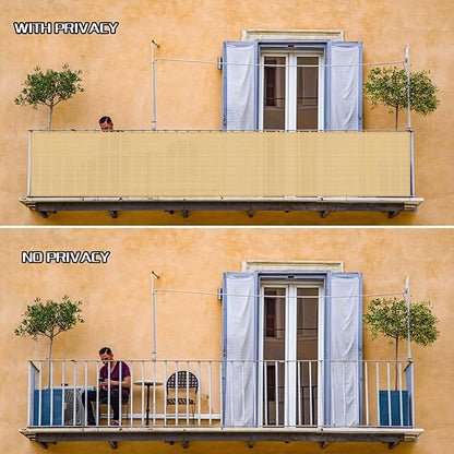 SUNLAX 3.3'x19.7' Sand Balcony Privacy Screen Fence Windscreen Cover Fabric Shade Netting Mesh Cloth with Grommets UV Protection for Patio, Backyard, Porch, Railing Shield 90%