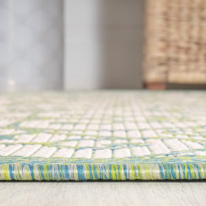 JONATHAN Y Vintage Filigree Indoor Outdoor Runner Rug 2X10 Cream/Green, Madrid Textured Weave for Backyard, Patio, Porch, Easy-Cleaning, High Traffic, Pet-Friendly, Non-Shedding (SMB107J-210)