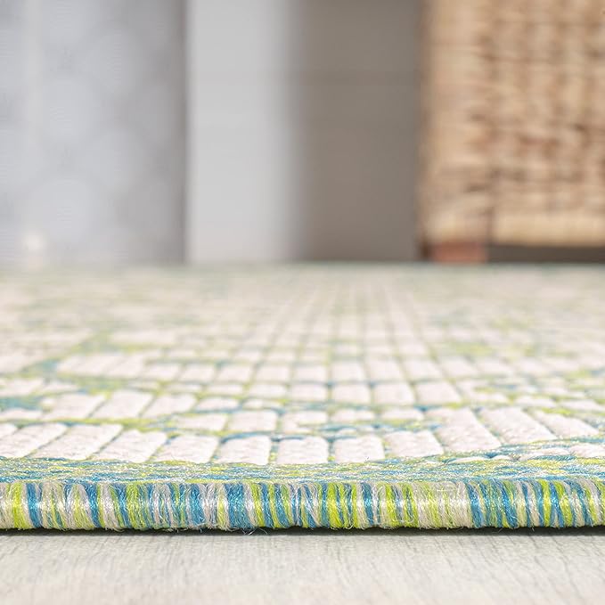 JONATHAN Y Vintage Filigree Indoor Outdoor Runner Rug 2X8 Cream/Green, Madrid Textured Weave for Backyard, Patio, Porch, Easy-Cleaning, High Traffic, Pet-Friendly, Non-Shedding (SMB107J-28)