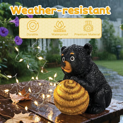 Cute Bear Solar Garden Decor Statue with LED Light - Adorable Outdoor Decoration for Yard, Lawn, Patio - Great Birthday Housewarming Unique Gift for Women, Mom, Grandma