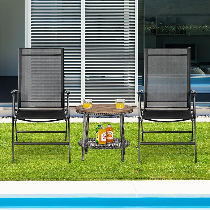 Tangkula Set of 4 Patio Foldable Dining Chairs, Outdoor Portable Camping Chairs with Armrest High Backrest, Folding Chairs for Porch, Poolside, Garden, Balcony, Backyard (Black)
