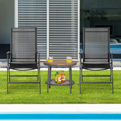 Tangkula Set of 4 Patio Foldable Dining Chairs, Outdoor Portable Camping Chairs with Armrest High Backrest, Folding Chairs for Porch, Poolside, Garden, Balcony, Backyard (Black)
