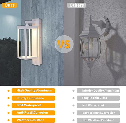 Outdoor Wall Light Lantern 2 Pack LED White Modern Exterior Light Fixture with Clear Glass 13W Anti-Rust IP54 Waterproof Front Porch Light