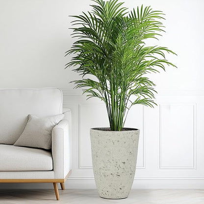 19.5"H Resin Tall Planters for Outdoor Indoor Use, 2-Pack Large Flower Pots, Weather-Resistant Plant Container for Garden Yard Porch or Home Décor, Handcrafted Birch Bark Texture, Country White