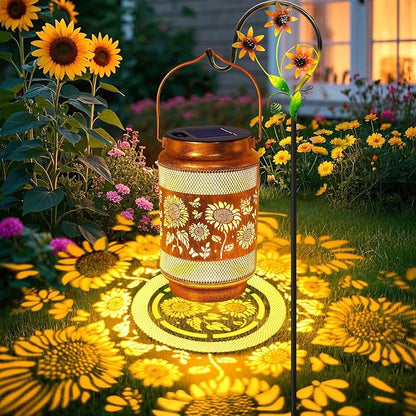 Sunflower Solar Lanterns Outdoor Waterproof with Shepherd Hook, Sunflower Gifts for Mothers Day Birthday Women Mom Grandma, Metal Solar Hanging Lights Garden Decor for Outside Yard Patio Pathway