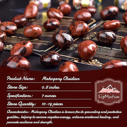 Polished Stone Set Mahogany Obsidian Crystals, 0.8" Handpicked Tumbled Gemstones Rocks, Pebbles for Reiki, Chakra, Healing, Home Decor